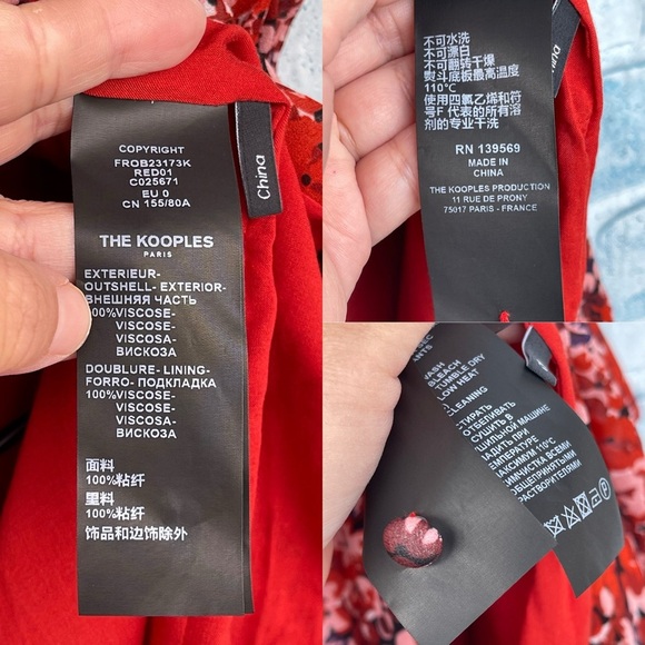 THE KOOPLES FLOWING RED DRESS WITH FLORAL MOTIF SIZE 0 - Picture 12 of 16